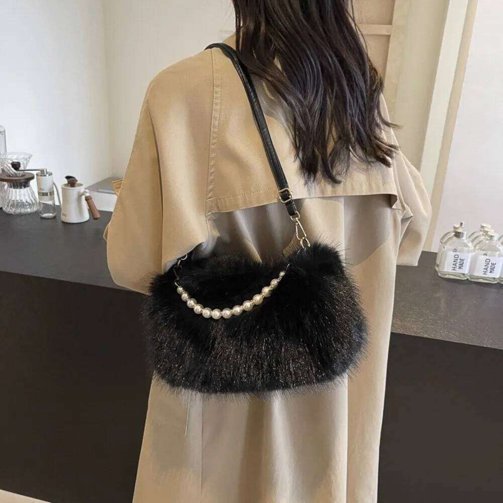 Luxury Faux Fur Shoulder Fluffy Solid Color Handbag Soft Zipper Crossbody Bag XJ260125