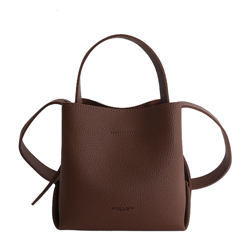 Lychee pattern women's handbag new fashion Korean niche bucket bag multifunctional Ins style shoulder bag crossbody bag