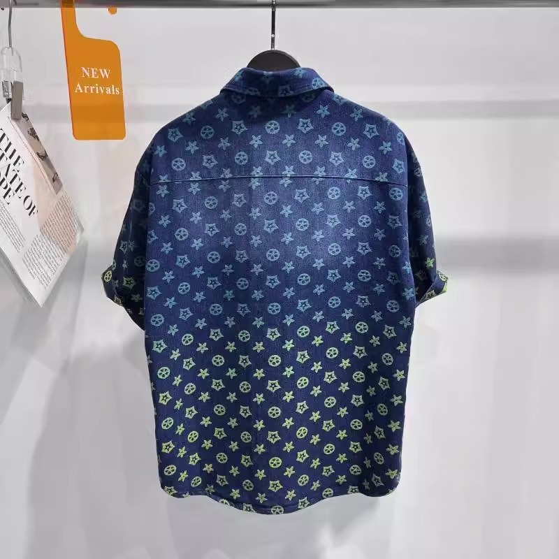 Designer Clothes 2025 Luxury Summer New Trendy Brand Men's Fashion Loose Gradient Rainbow Vintage Floral Denim Short Sleeve Shirt For Men