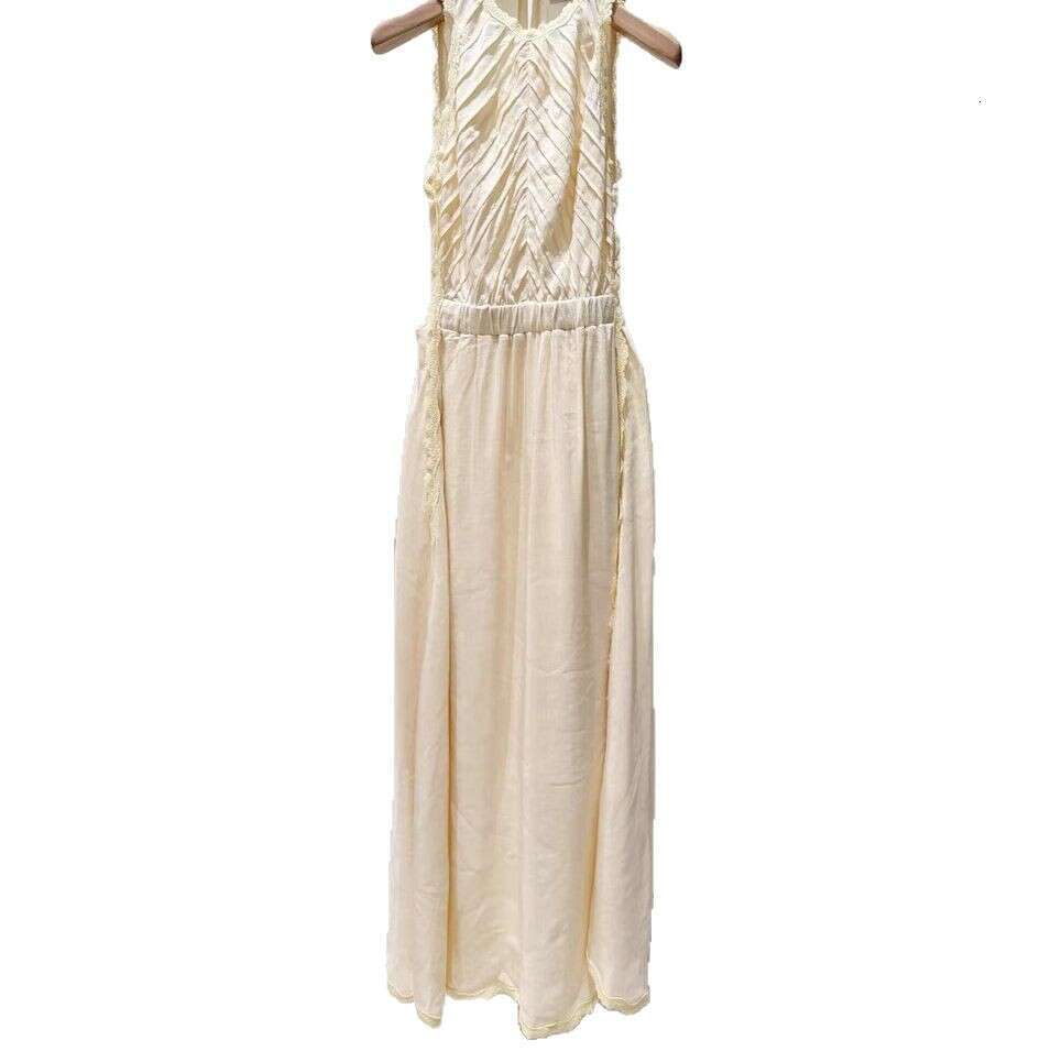 2026 Spring/Summer New French Elegant Style Lace Waist Patched Long Vest Dress