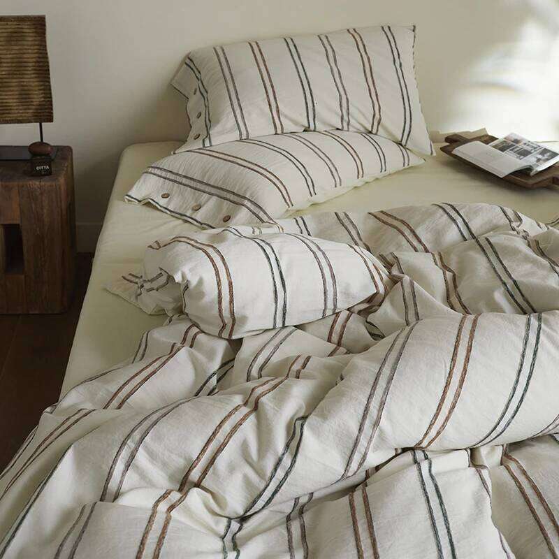 Simple Style Long Staple Cotton Bedding Set Line Shape Patterns Duvet Cover TwinFull QueenSize Bed Fitted Sheet Y260124