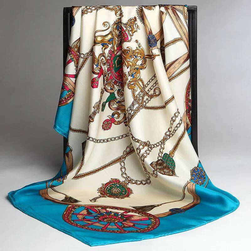 Natural Scarf for Women Print Neckerchief Square Echarpe Femme Headscarf Pure Silk Hairscarf Bandana 90x90cm 26Y0126