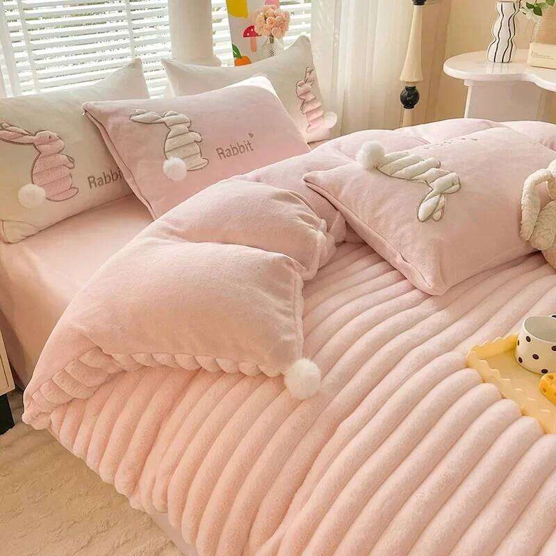 2023 New Class A B Face Milk obedient Rabbit Four Piece Plush Set for Warm Autumn and Winter Y260124