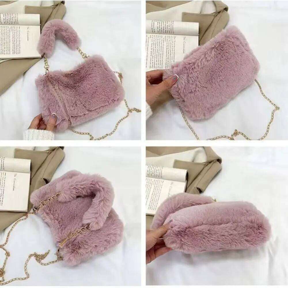 Fashion Soft Fluffy Shoulder Bags Solid Color Chain Strap Underarm Handle Bag Women Accessories XJ260125