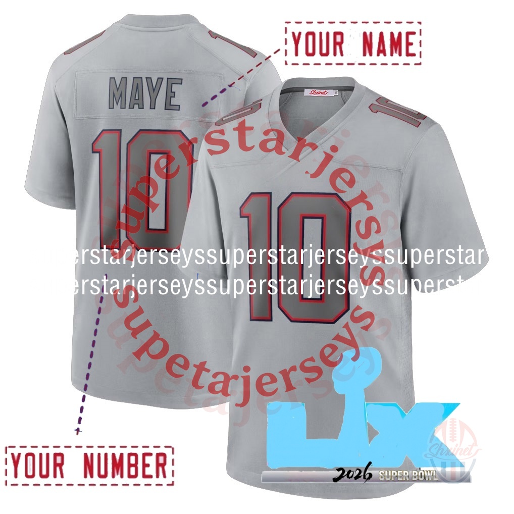 2026 Super Bowl New Hot Sale Custom Football Jersey Drake Maye Kayshon Boutte Stefon Diggs Christian Gonzalez 12 Brady Mike Vrabel New Arrivals