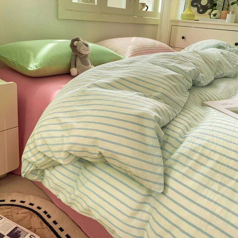 Striped Bedding Ins Korean Duvet Cover Flat Sheets With 2 Pillowcases Single Twin Full Queen Size Bed Linen Set Y260124