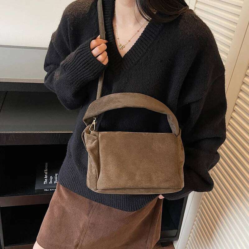 LEFTSIDE Women Small Faux Suede Shoulder 2025 Winter Retro Soft Crossbody Bag Luxury Designer Trend Brand Handbags XJ260125