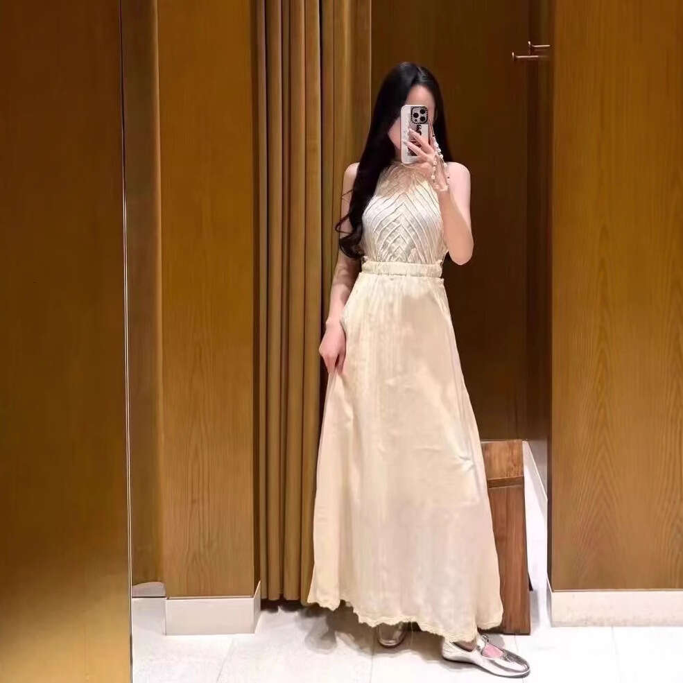 2026 Spring/Summer New French Elegant Style Lace Waist Patched Long Vest Dress