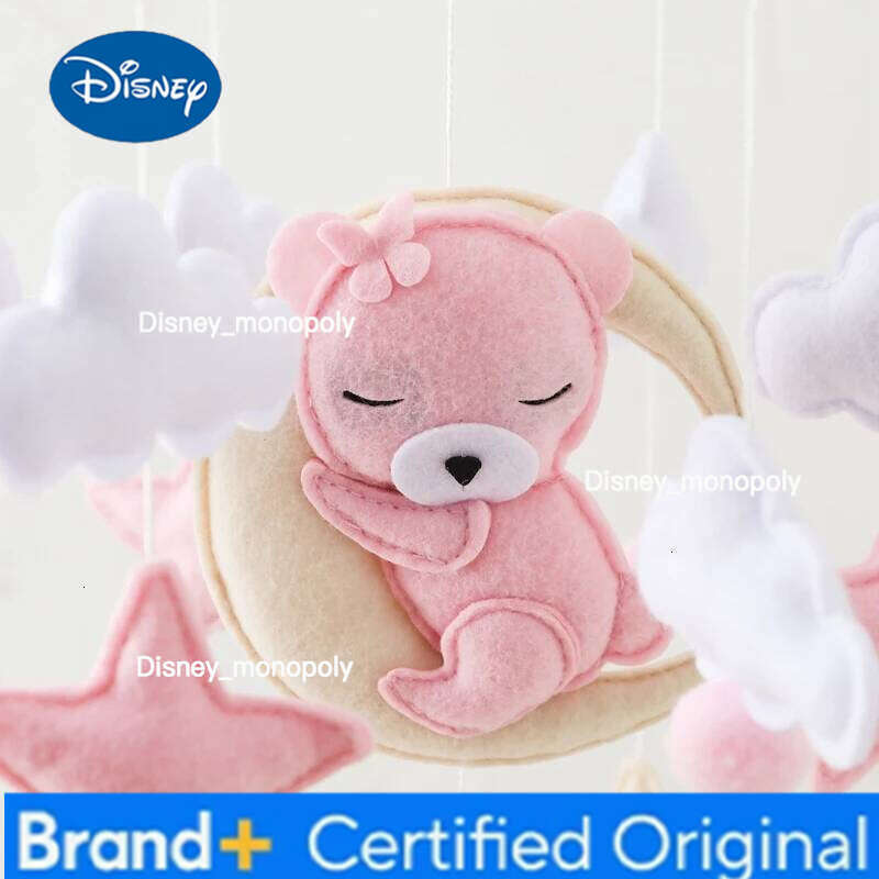 Disney Wooden Baby Rattles Soft Felt Cartoon Bear Toys Hanger Crib Mobile Bed Bell Wood Toy Bracket Kid Gifts H260126