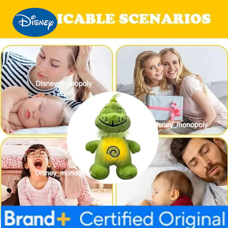 Disney Stitch Breathing Green Shaggy Plush Doll Music & Light Soothing Toy Bedroom Decor Kids Holiday Gift H260126