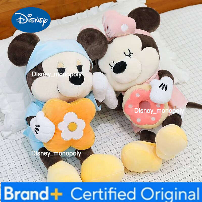 Disney Large Size 80cm New Minnie Mickey Mouse Couples Doughnut Kawaii Movies Stuffed Plush Toy Doll Birthday Girlfriend Girl Xmas Gift H260126