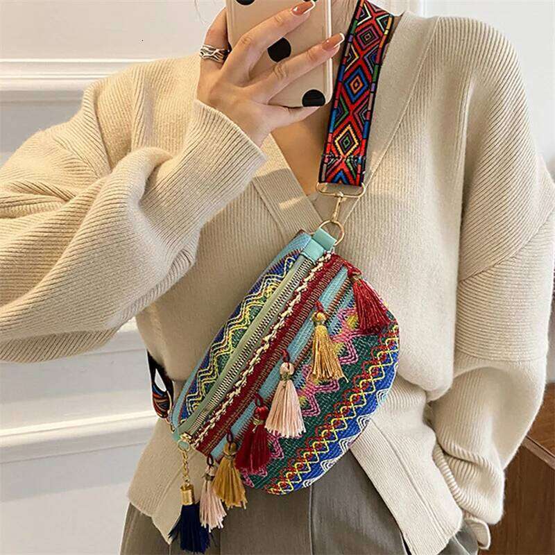 Canvas Woven Messenger Women's Tassel Waist Retro Leather Xinkan Ladies Shoulder Bag Fashion Trend XJ260125