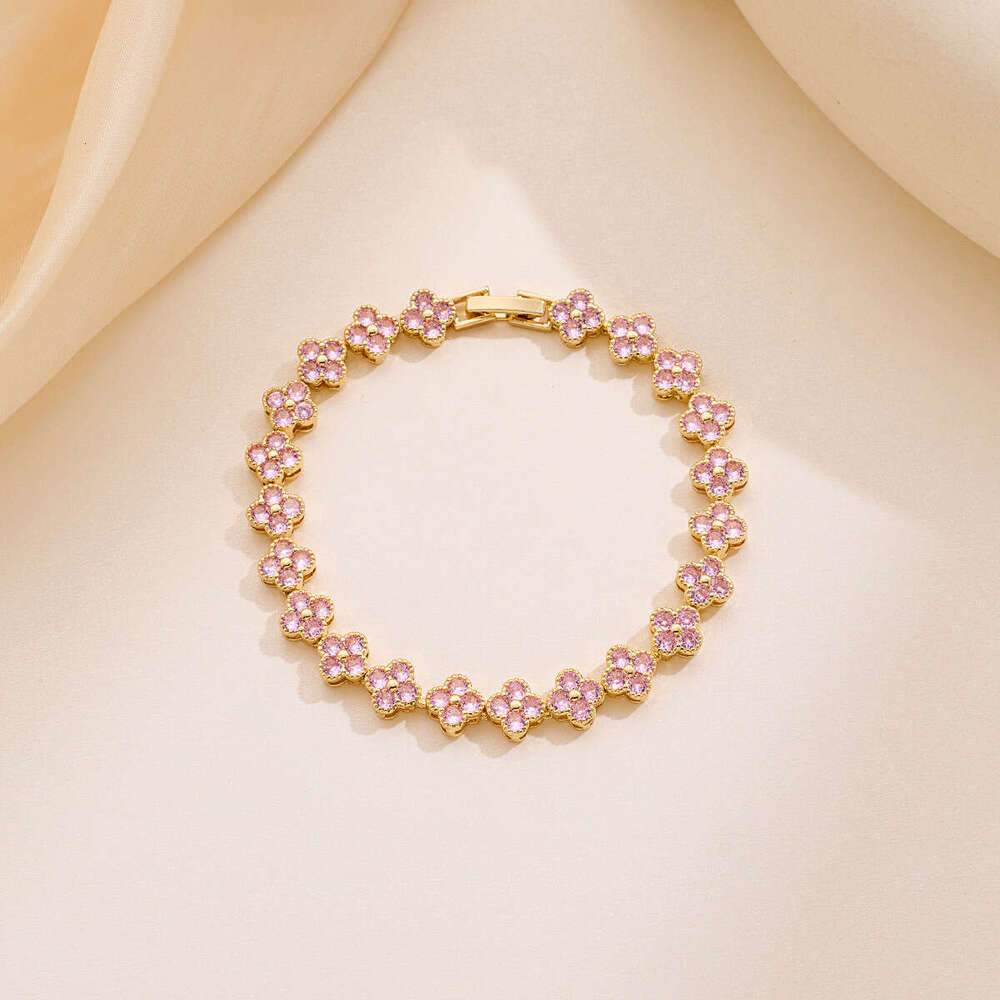 Colorful Diamond Fashion Light Luxury Crystal New Versatile Multi-Color Zircon Four-Leaf Clover Bracelet