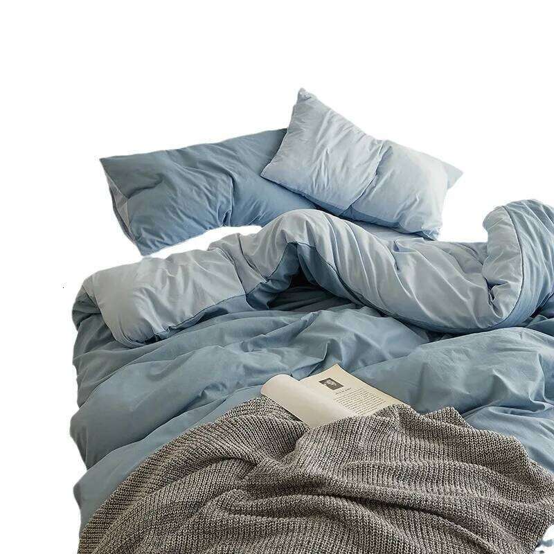 Class A Solid Color Fiber Four-piece Set Japanese Simple Washed Cotton Ins Wind Student Three-piece Quilt Cover Y260124