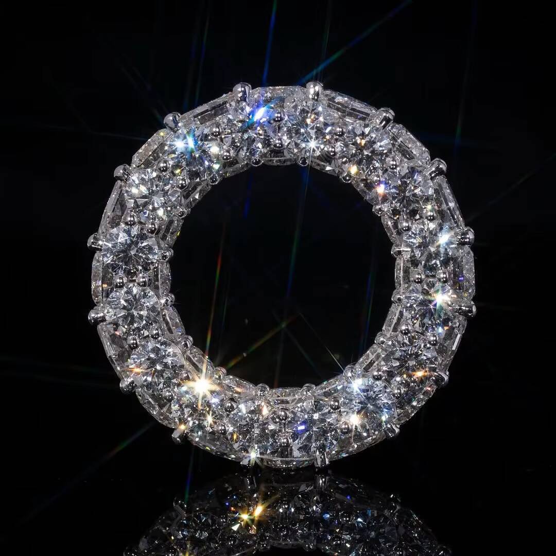 Iced Out Hexagon Round Moissanite Eternity Band 925 Silver Hip Hop Ring Luxury Full Eternity Jewelry