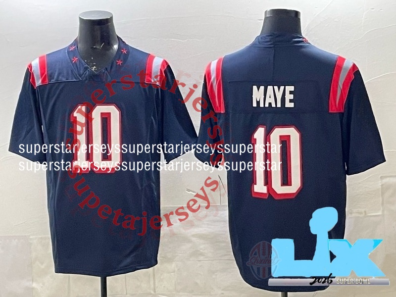 2026 Super Bowl New Hot Sale Custom Football Jersey Drake Maye Kayshon Boutte Stefon Diggs Christian Gonzalez 12 Brady Mike Vrabel New Arrivals