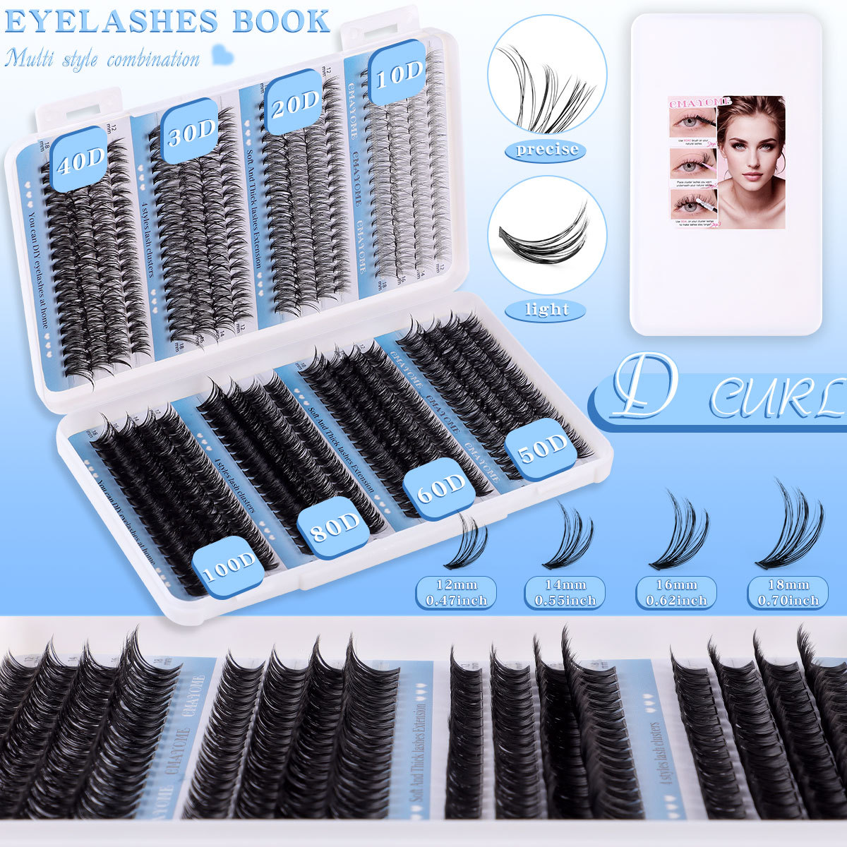 DIY Cluster Lashes Kit with Lash Bond & Seal Thick Fluffy DIY Individual Lashes Soft Lightweight Naturally D Curled Cluster Segmented Eyelash Extensions Accessory