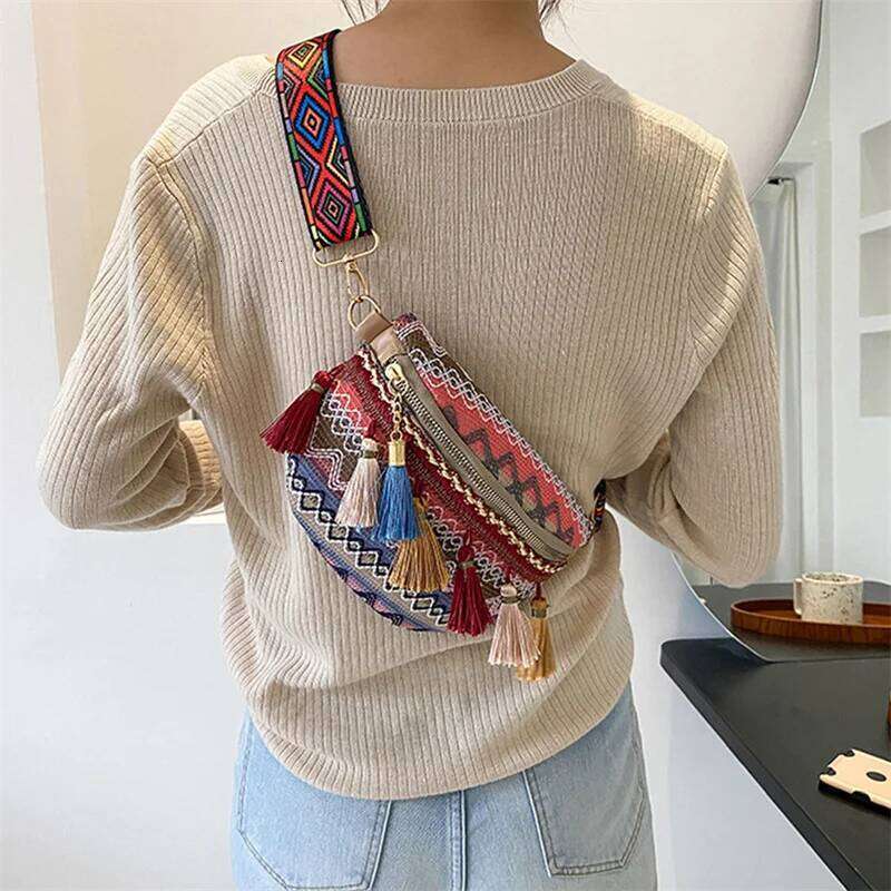 Canvas Woven Messenger Women's Tassel Waist Retro Leather Xinkan Ladies Shoulder Bag Fashion Trend XJ260125