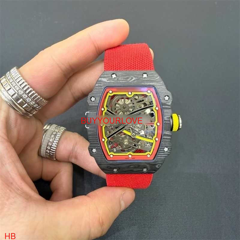 Luxury Watch Custom Men's R M 67-02 Automatic Mechanical Wristwatch Ultra-Thin 7.8mm Carbon Fiber Case Skeleton Dial Velcro Strap Watch Goodsf89 R6T4