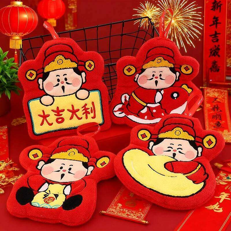 New Year Coral Fleece Chinese Wedding Red Hanging Bathroom Wash Hand Towel Super Soft Absorbent Handkerchief
