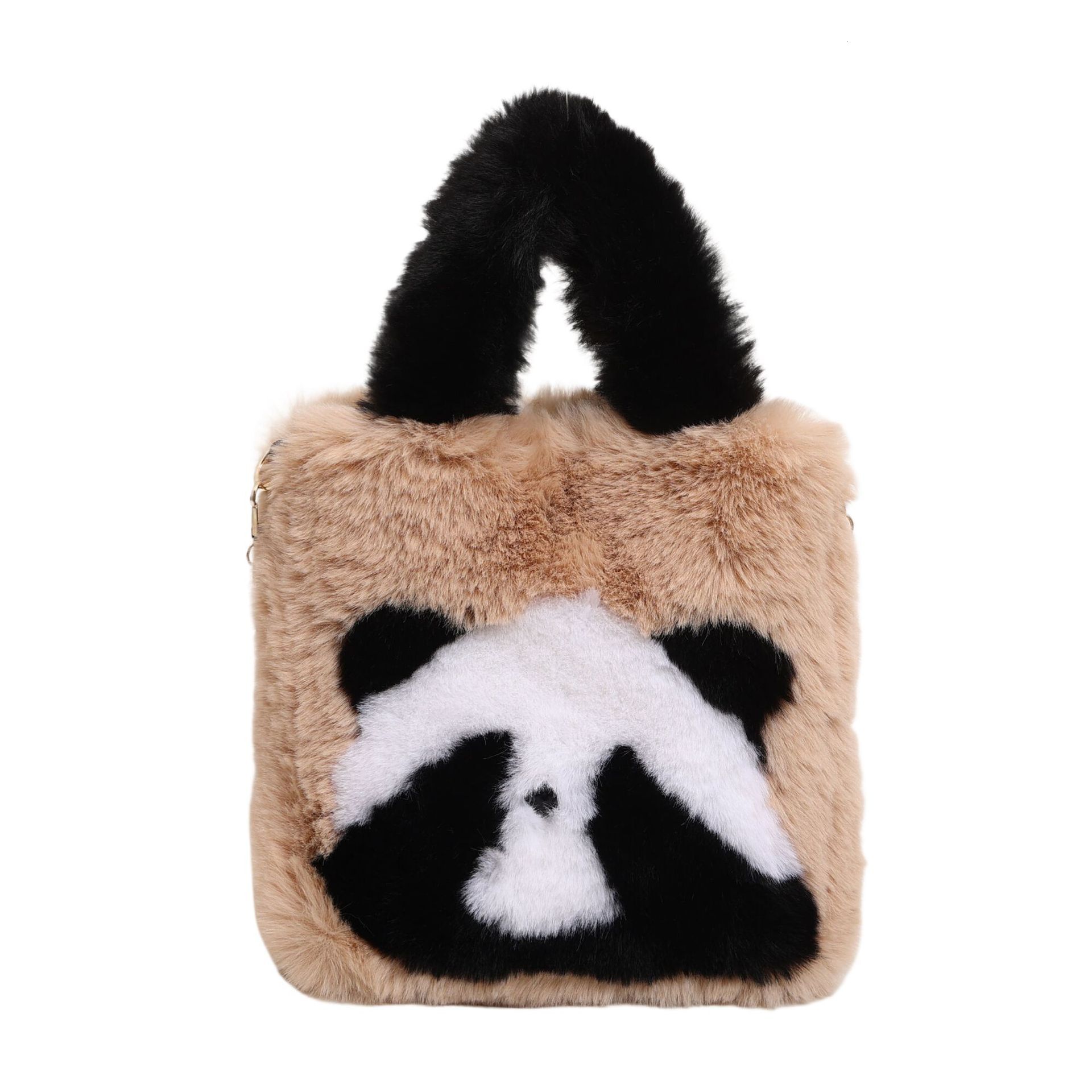 Wholesale New Plush Bucket Cute Panda Face Covering Large Capacity Handbag Single Shoulder Crossbody Bag