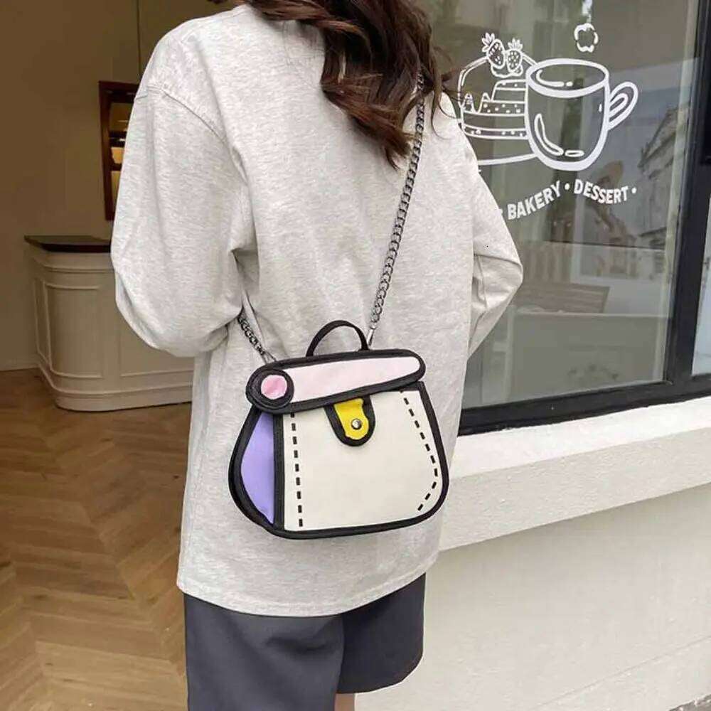 Cartoon Comic Crossbody Canvas Handbag Chain Shoulder All-match Coin Purse Line Painting Messenger Bag Students XJ260125