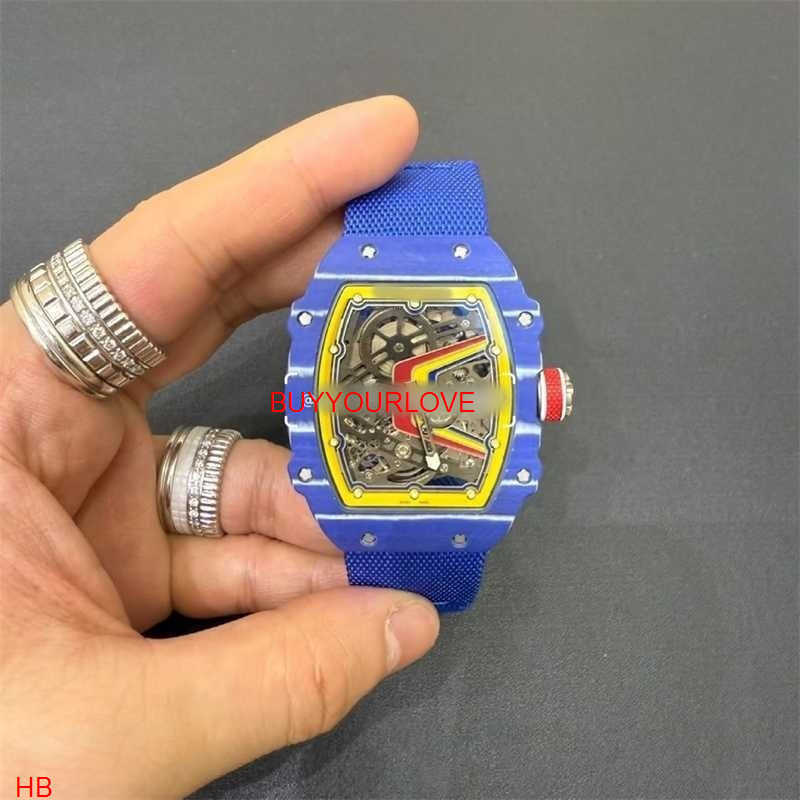 Luxury Watch Custom Men's R M 67-02 Automatic Mechanical Wristwatch Ultra-Thin 7.8mm Carbon Fiber Case Skeleton Dial Velcro Strap Watch Goodsf89 S81V