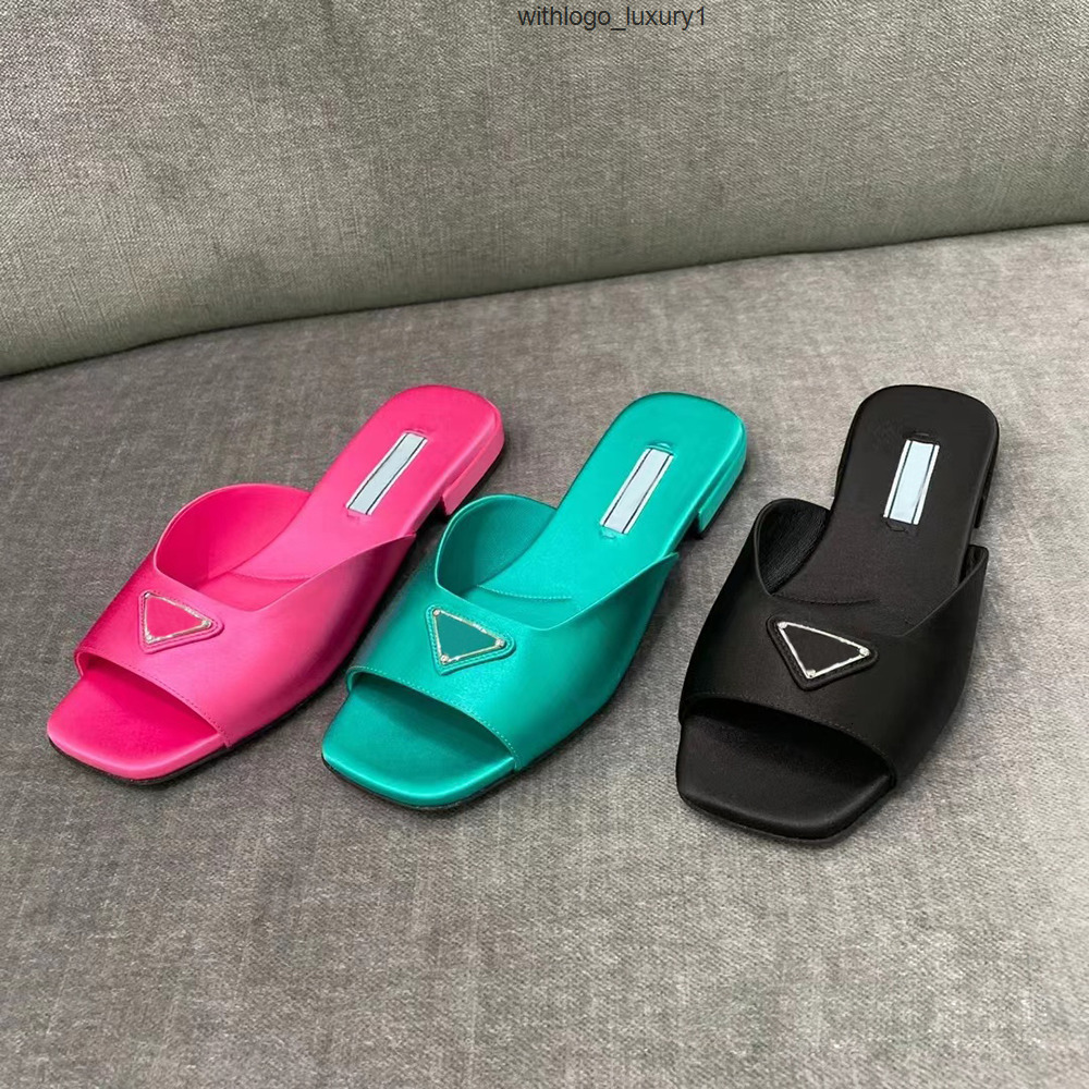 luxury crystal satin slide sandals women slippers slip on shoes flats flat fashion designers slides slipper factory footwear prada pradacup pradas pradaprada 6BFO