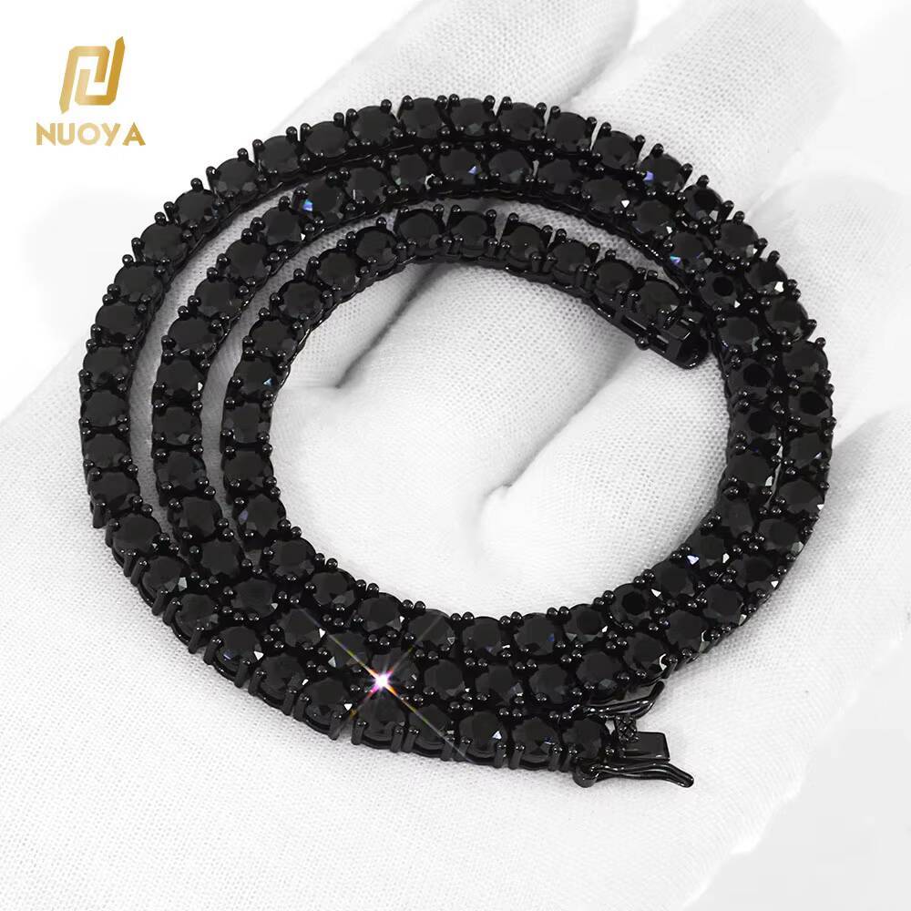 NUOYA Wholesale Mens Black CZ Tennis Chain with Spring Clasp Hip Hop Jewelry Black Plated Iced Out Tennis Chain Necklace
