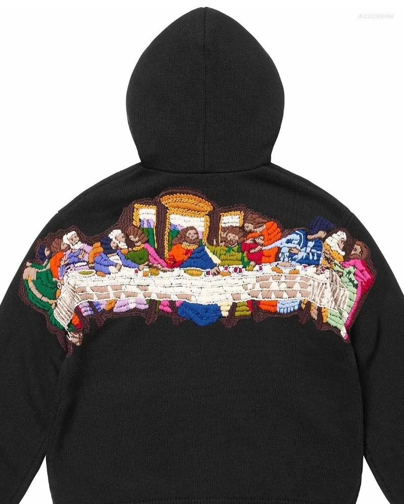Men's Hoodies Zip Up Hoodie Fashion Harajuku Embroidered The Last Supper Pattern Oversized Sweatshirt Goth Personality Hip Hop