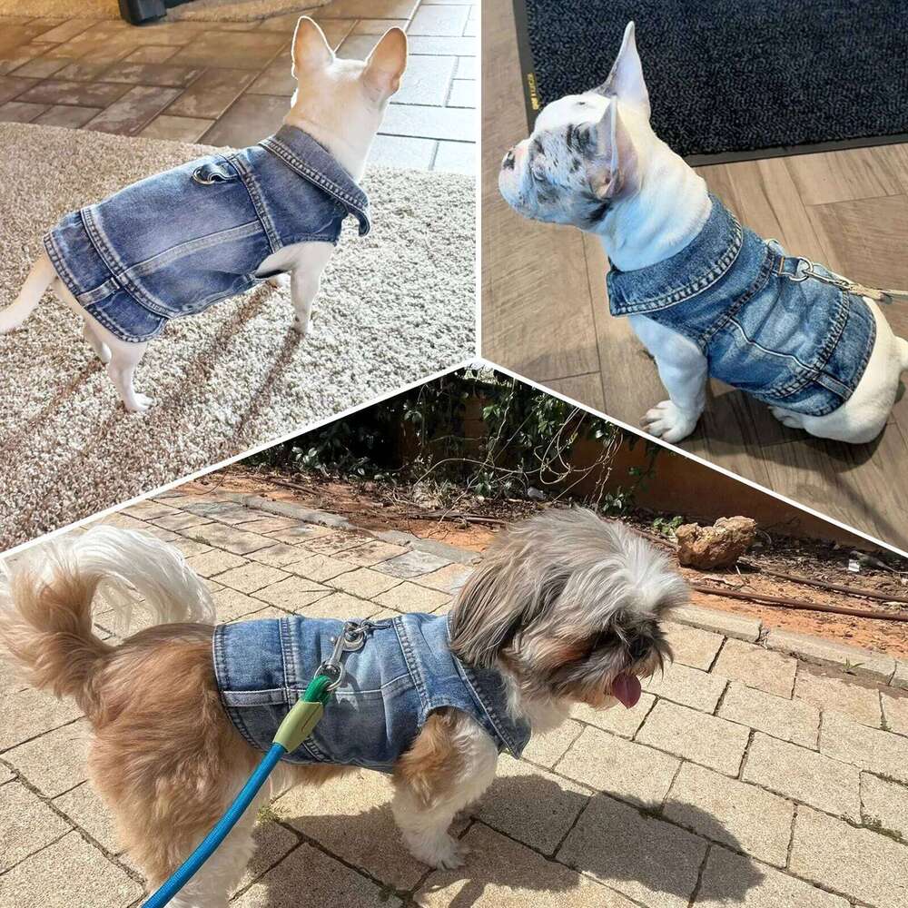 Dog Jeans Jacket ,Cool Puppy Summer Clothes ,Dog Denim Shirts for Small Boy Dogs Cats Outfits Washable Durable Harness Vest XJ260127