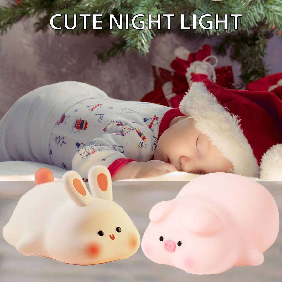 Piggy Bunny Night Light Led Table Lamp for Baby Nursery Room Decor Bedroom Bedside Rechargeable Dimmable Silicone Nightlight Z260127