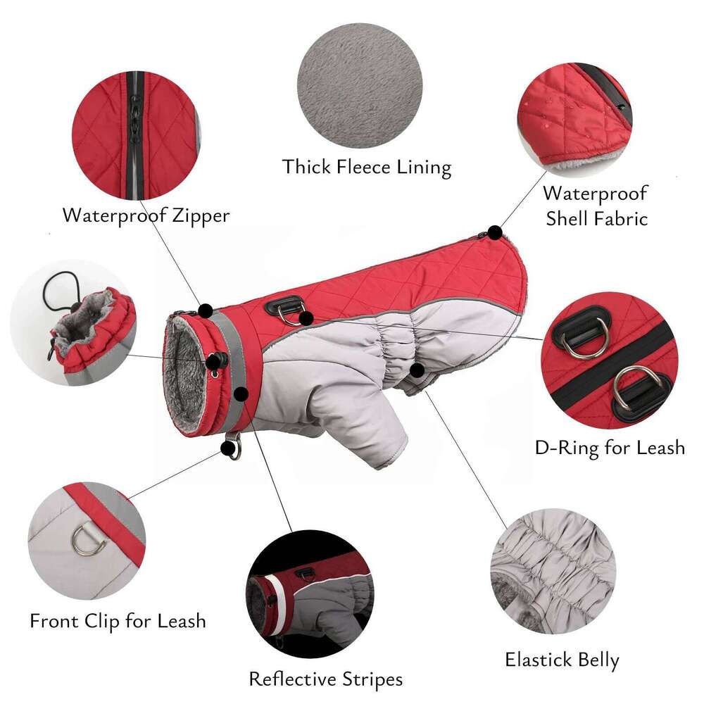 Winter Jackets Waterproof Reflective Warm Pet Coat Small Large Dogs Stretchy Belly Dog Outfit with D-Ring for Leash XJ260127