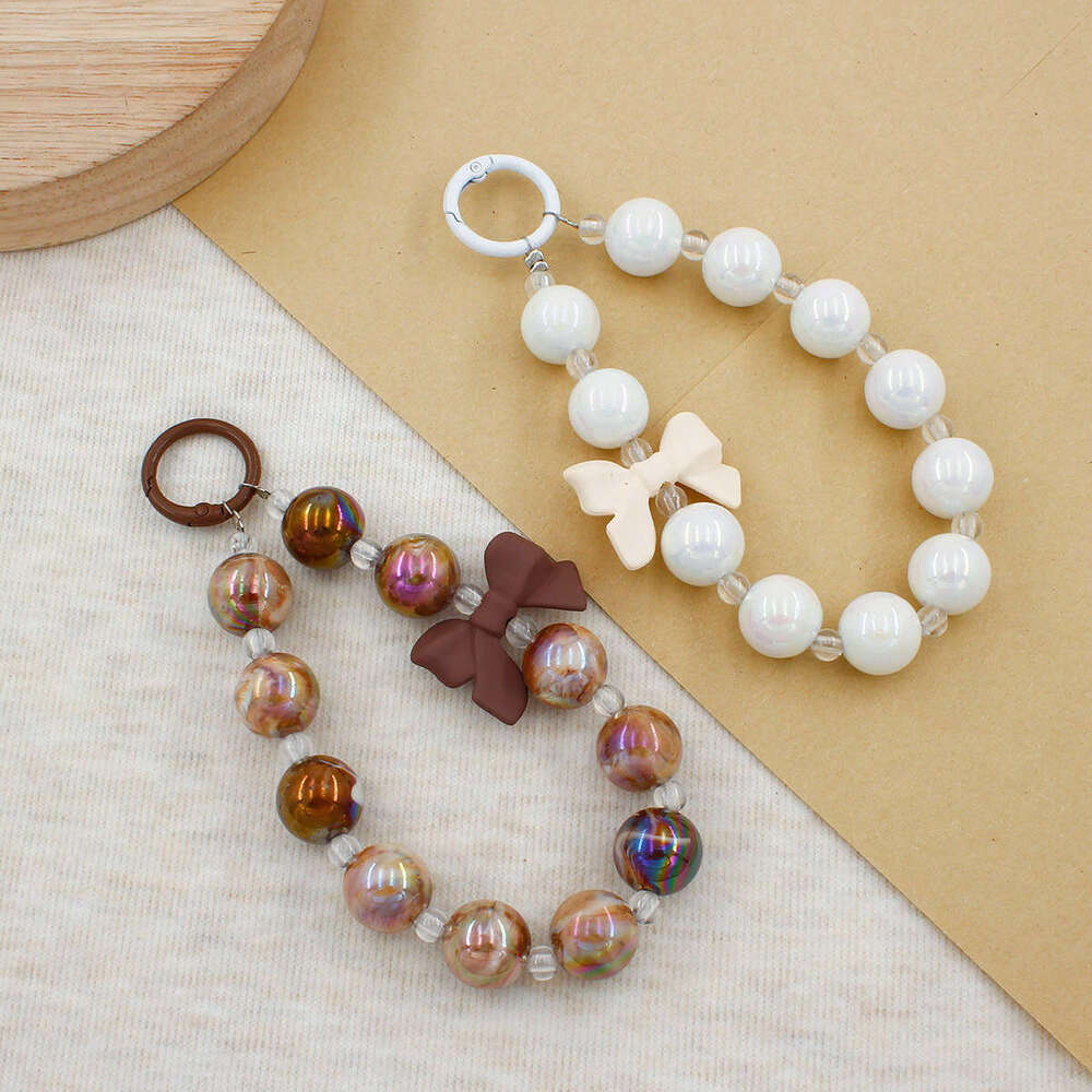 INS Korean Style Bowknot Chain Beaded Lanyard Phone Case Bag Pendant Handmade Keychain S260126