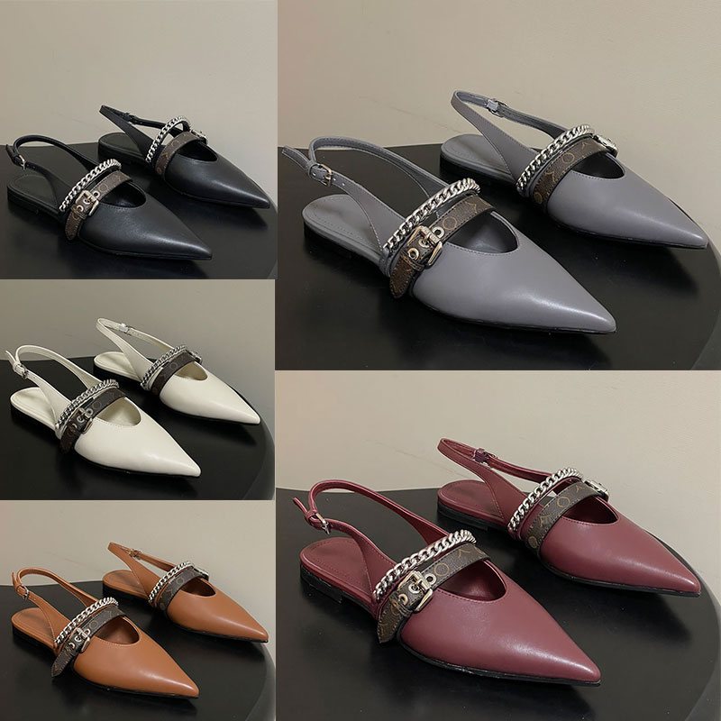 The Vibe Slingback Flat Ballerina Womens Pointed Sandals 1AICNX Designer Flat Sandal Adjustable Buckle Strap Leather Outsole Size 35 41