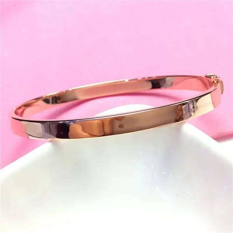 Plated 14K Rose Gold Glossy Wide Bracelet for Women Fashion Simple Fresh Wedding Engagement High Jewelry XJ260127