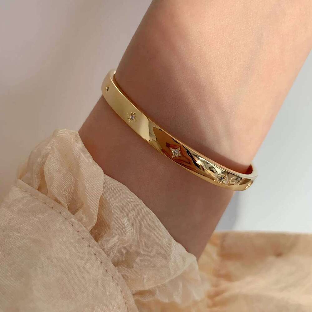 925 Sterling Silver Bangle Bracelet Golden Smooth Stars Polished Punk Stackable For Woman Girl Jewelry Gift Dropship Wholesale XJ260127