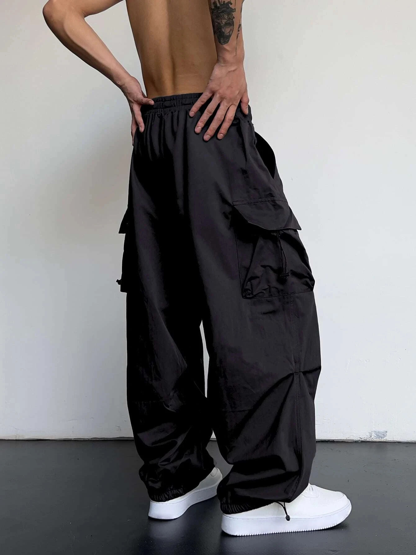 Mens Parachute Cargo Pants Adjustable Cuffs Roomy Pockets Edgy Streetwear 260127