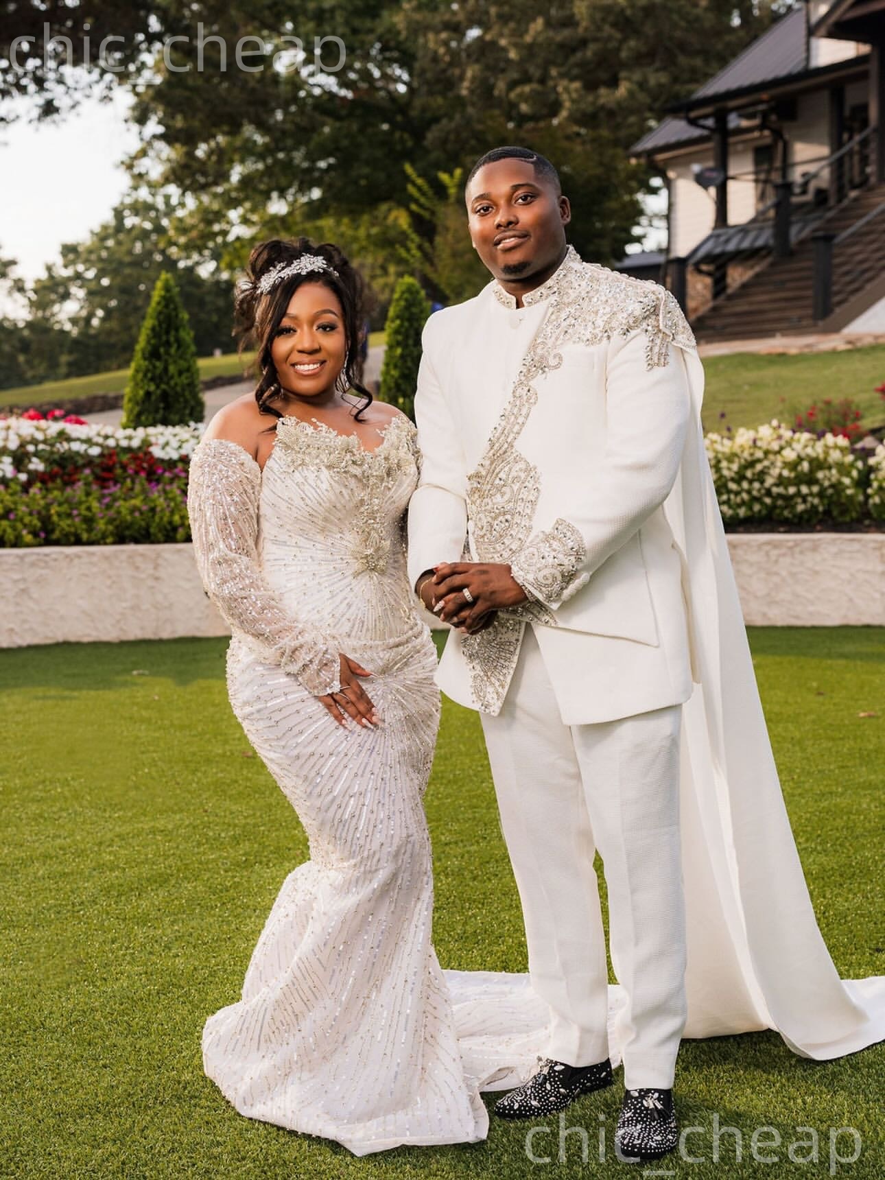 African Aso Ebi 2026 Ivory Mermaid Wedding Dress Sweetheart Crystals Sequined Tiers Detachable Train Elegant Bridal Gowns Dresses ZJ230