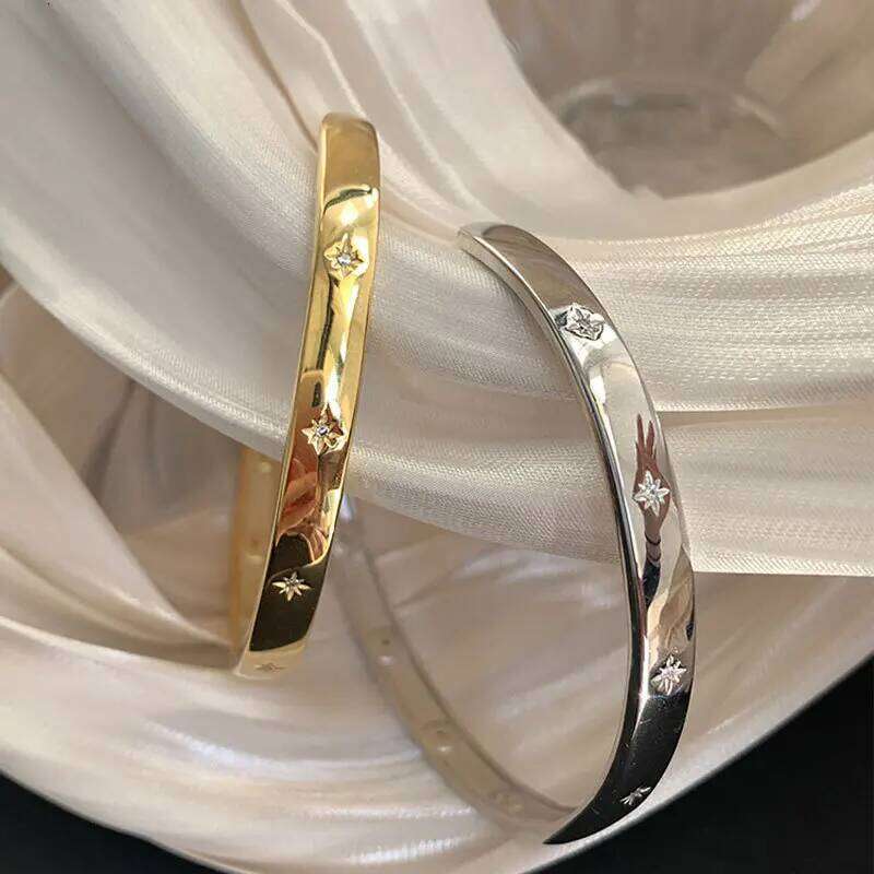 925 Sterling Silver Bangle Bracelet Golden Smooth Stars Polished Punk Stackable For Woman Girl Jewelry Gift Dropship Wholesale XJ260127