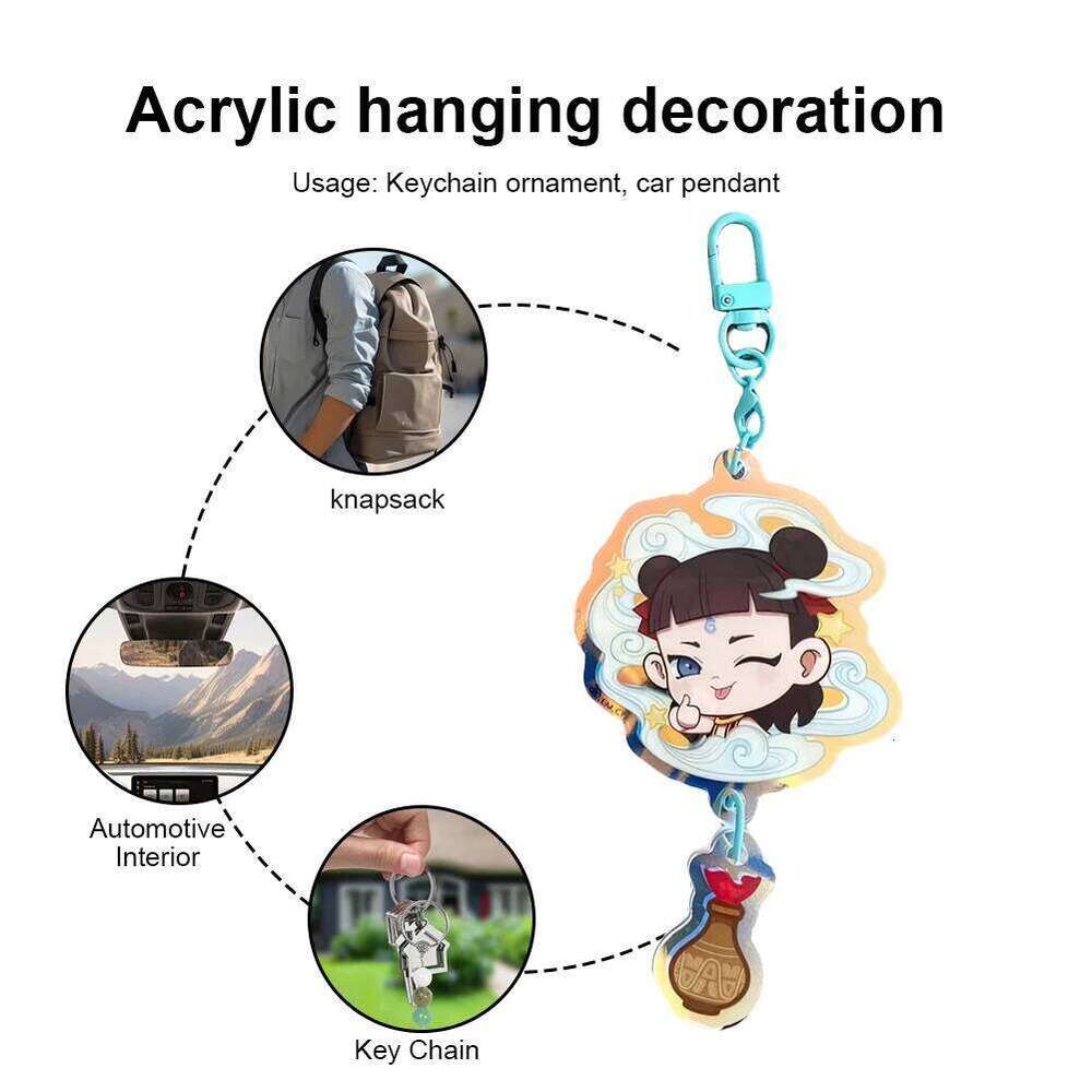 Movies Peripheral Ne Zha Keychain Acrylic Key Ring Car Schoolbag Pendant Gift For Fans Friends S260126