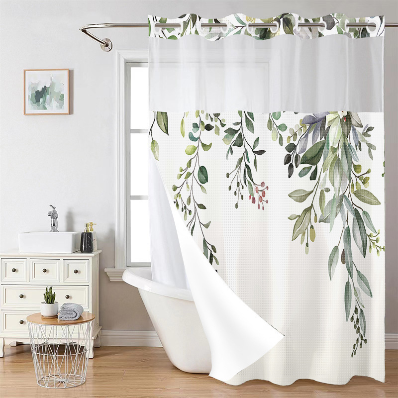 YL-38232 Digital Printed Double-Layer Large Ring Polyester Shower Curtain - Waterproof and Mildew-Proof, Floral Pattern Bathroom Curtain