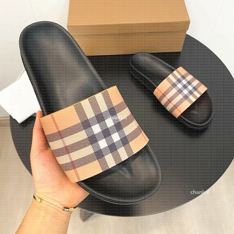 Designer Check Slides Summer Beach Slippers Vintage Tartan Slider Men Women High Quality Luxury Sandals Archive Beige Print Embossed Slide
