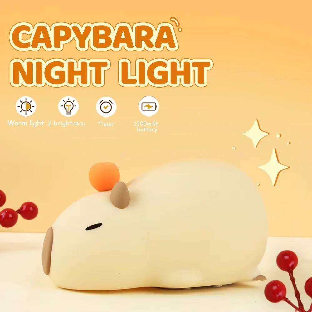 Capybara LED Cute Silicone USB Charging Timed Dimming Touch Sensor Children Room Decoration Sleep Night Light Z260127