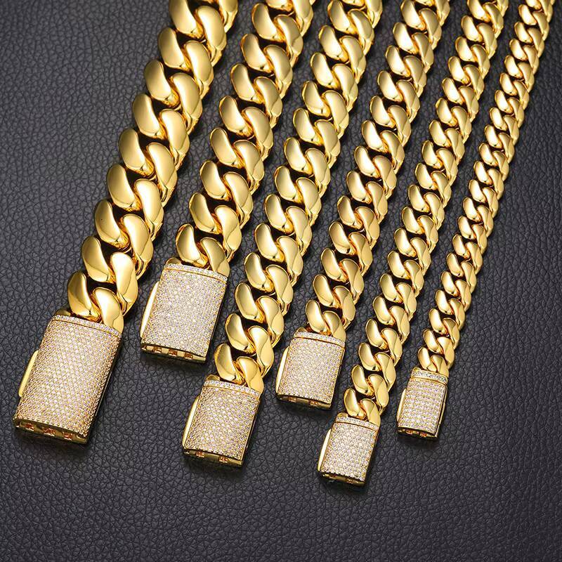 14k 18k Gold Plated Bracelet 10mm-20mm 7-9 Inch Pulseras De Hombre Men Women Chunky Cuban Miami Chain