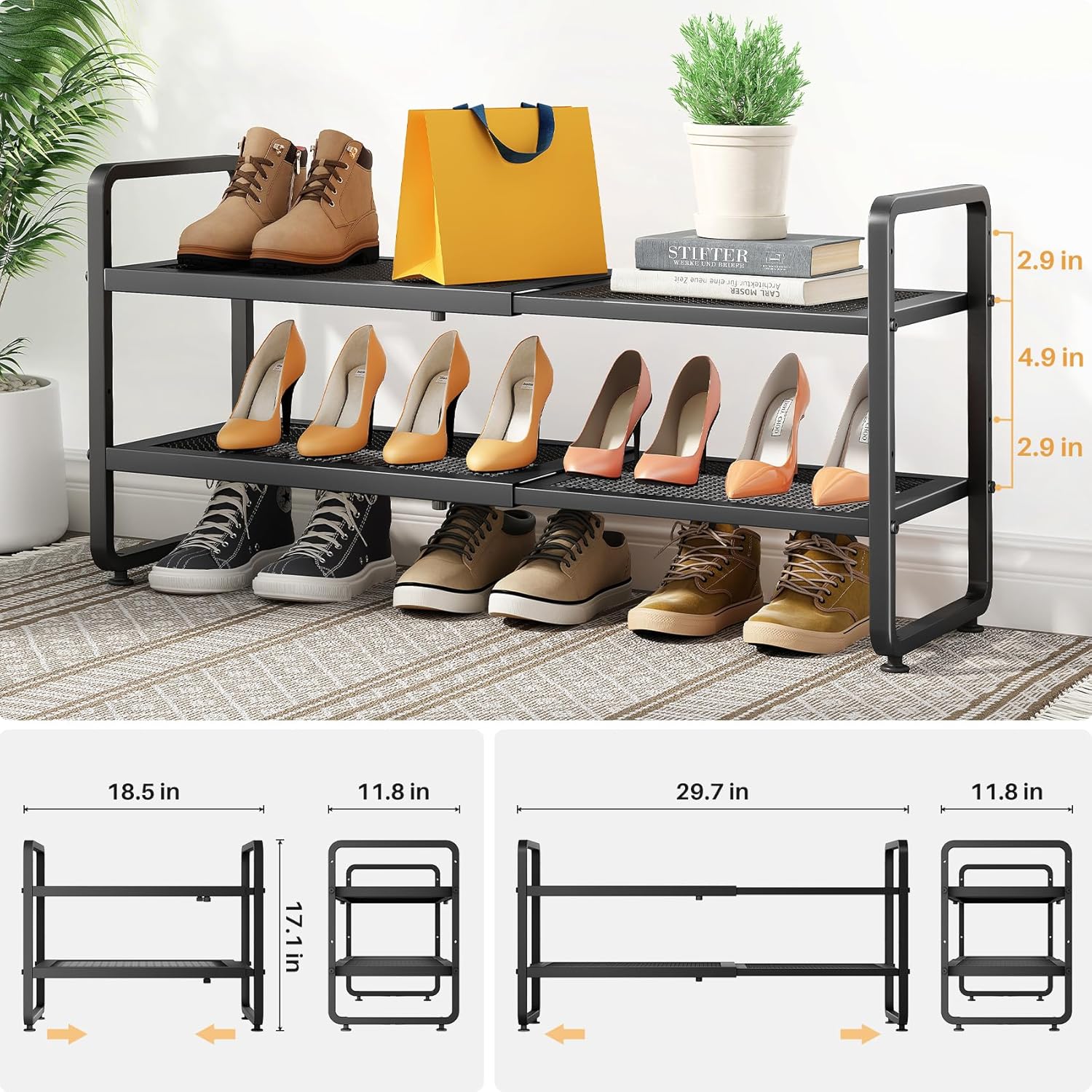 SNTD Shoe Rack - Expandable Shoe Organizer for Closet, Adjustable Metal Shoe Shelf Storage