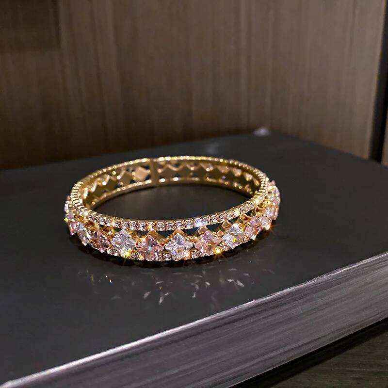 Geometric Zircon Bracelet & Bangles For Women Pink Green Cuff Bracelets Weddings Party Jewelry XJ260127