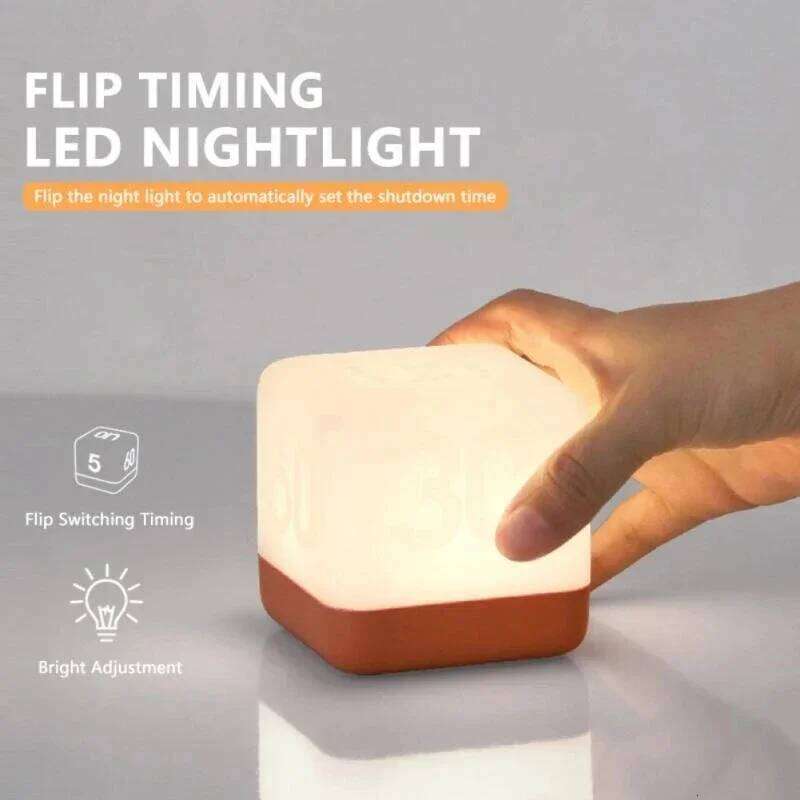 LED Flip Timer Night Cube Table Desktop USB Rechargeable Bedside Lamp Bedroom Decoration Creative Gifts Z260127