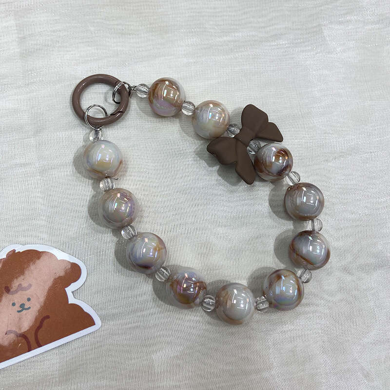 Korean Style Bowknot Handheld Chain Fashion Gradient Phone Case Shockproof Pendant Electroplated Two-tone Beaded Decoration S260126 7b7