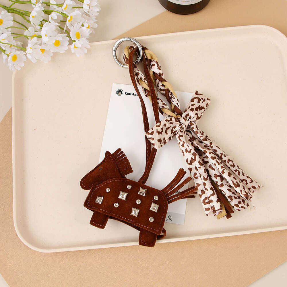 Little horse pendant necklace keychain Artificial leather rivet warhorse decoration Tassel Bag Charm for Casual Outfits & Travel Backpack
